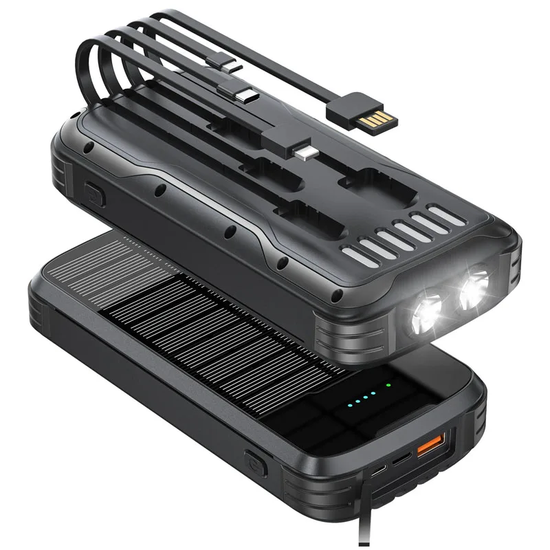 

Solar Power Bank 40000mAh Built in Cable Portable 22.5W Fast Charger Powerbank for iPhone Samsung Huawei Xiaomi External Battery