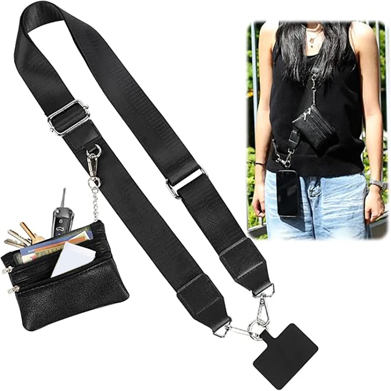 Multifunctional Crossbody Phone Lanyard With Zipper Pouch Bag Protable Cellphone Neck Staps Hanging Cord With Wallet For Women