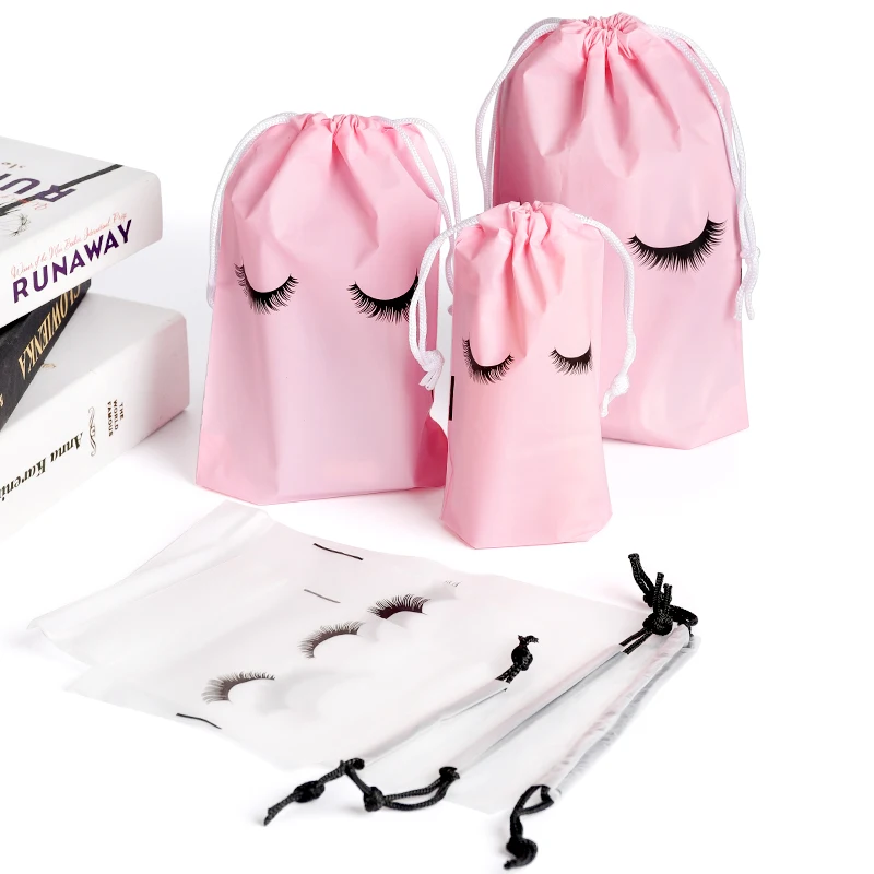 10Pc Eyelash Aftercare Bag Eyelash Plastic Makeup Bag Travel Portable Drawstring Cosmetic Pouch Toiletry Lash Extension Supplies