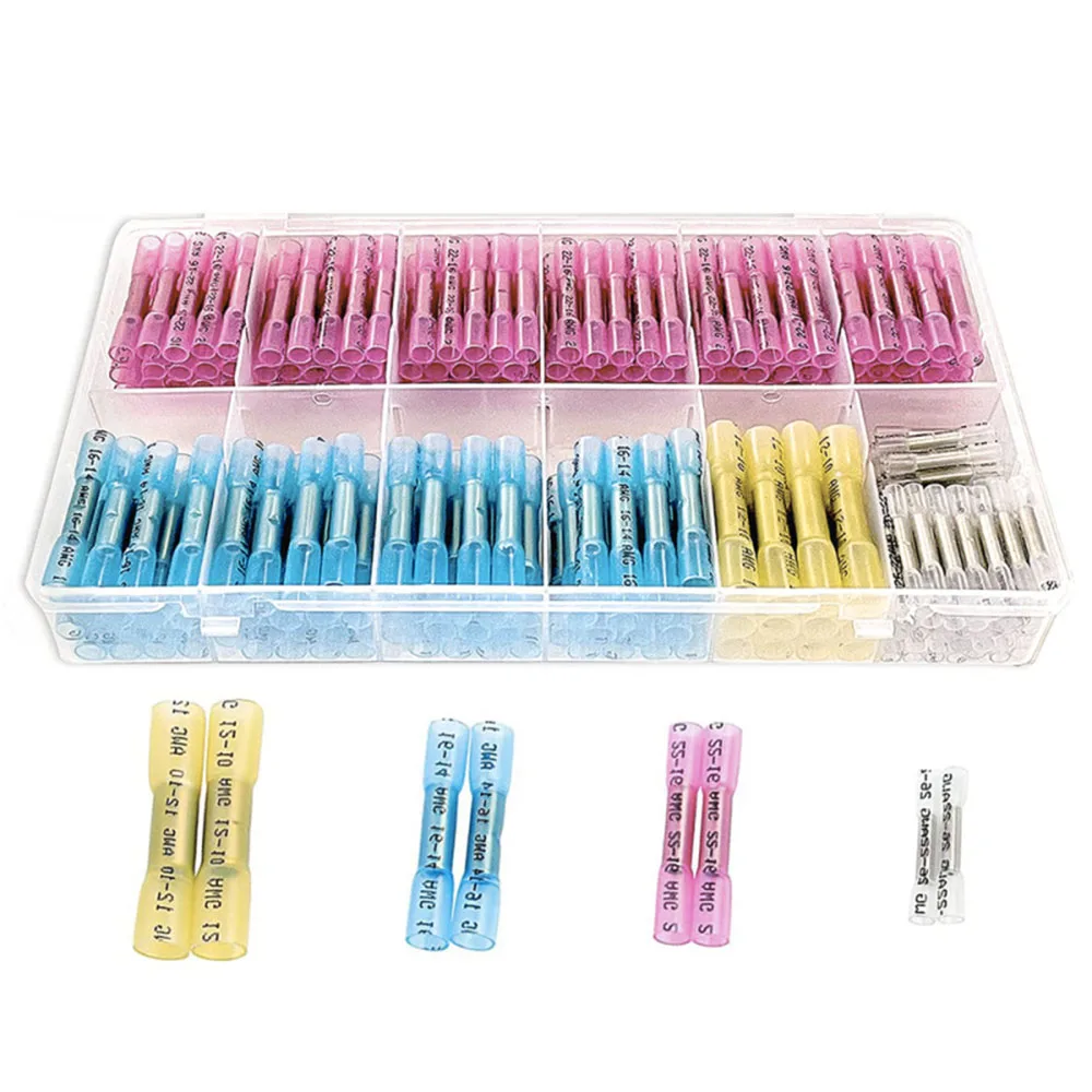 270PCS Heat Shrink Wire Connector 26-10 AWG Waterproof Electrical Wire Connector Kit-Tinned Red Copper Insulated Crimp Connector