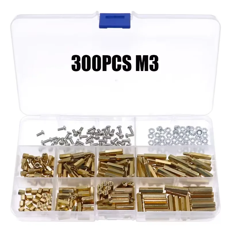 120/270/300pcs Brass Standoff Assortment Kit M2 M3 Male Female Hex Spacer Pillar with Screw Nut for Electronic Projects