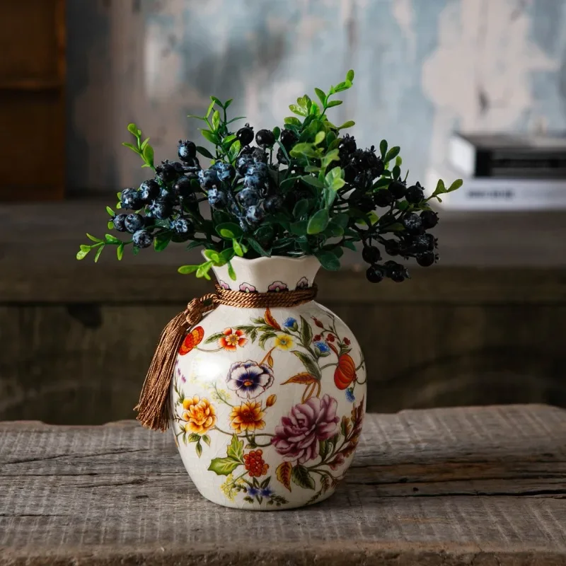 American Retro Ceramic Vase Creative Blessing Bag Style New Chinese Decoration Living Room Dining Table Desktop Small Vase