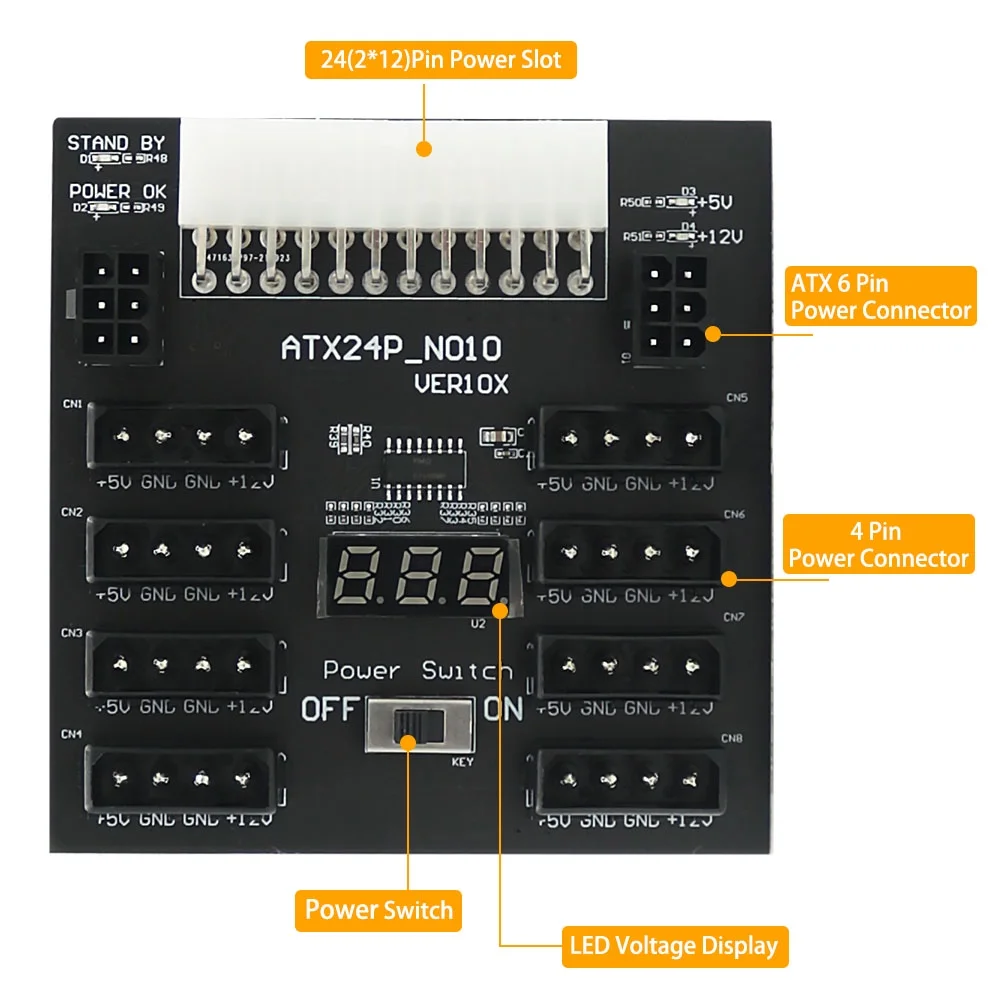 ATX Power Supply Breakout Board With 4 Pin and 6Pin power connector