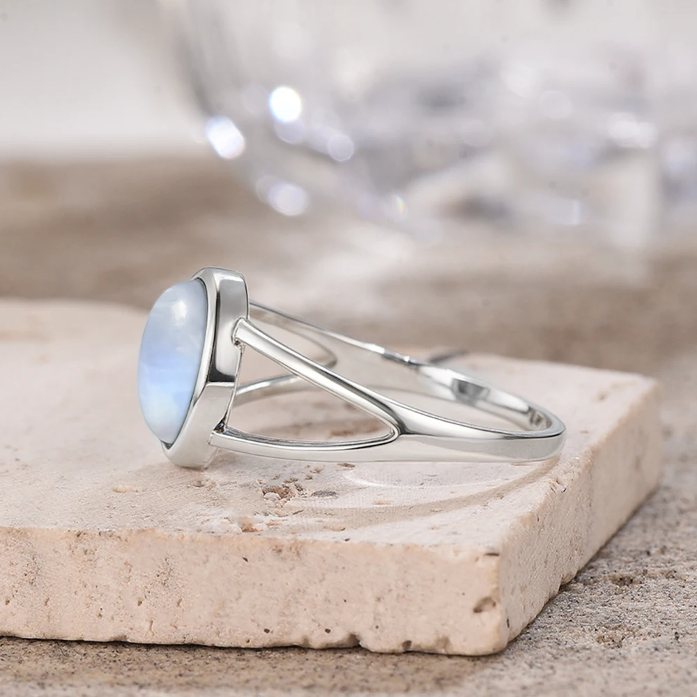 Ring aus 925er-Sterlingsilber mit natürlichem Moostone, oval, 8 x 10 mm, schlichtes Design, leichter Naturstein-Ring, Geschenke, edler Schmuck für Frauen – Detail 6