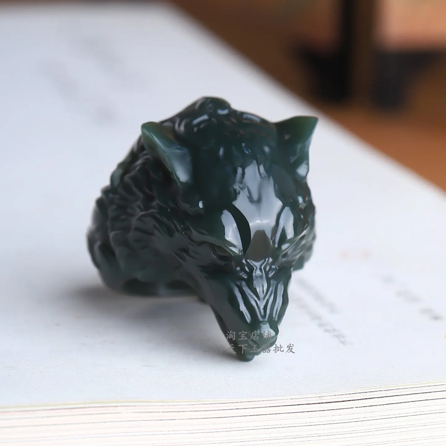 Natural Xinjiang Hetian fine material wolf head ring men's and women's ring genuine finger strap certif