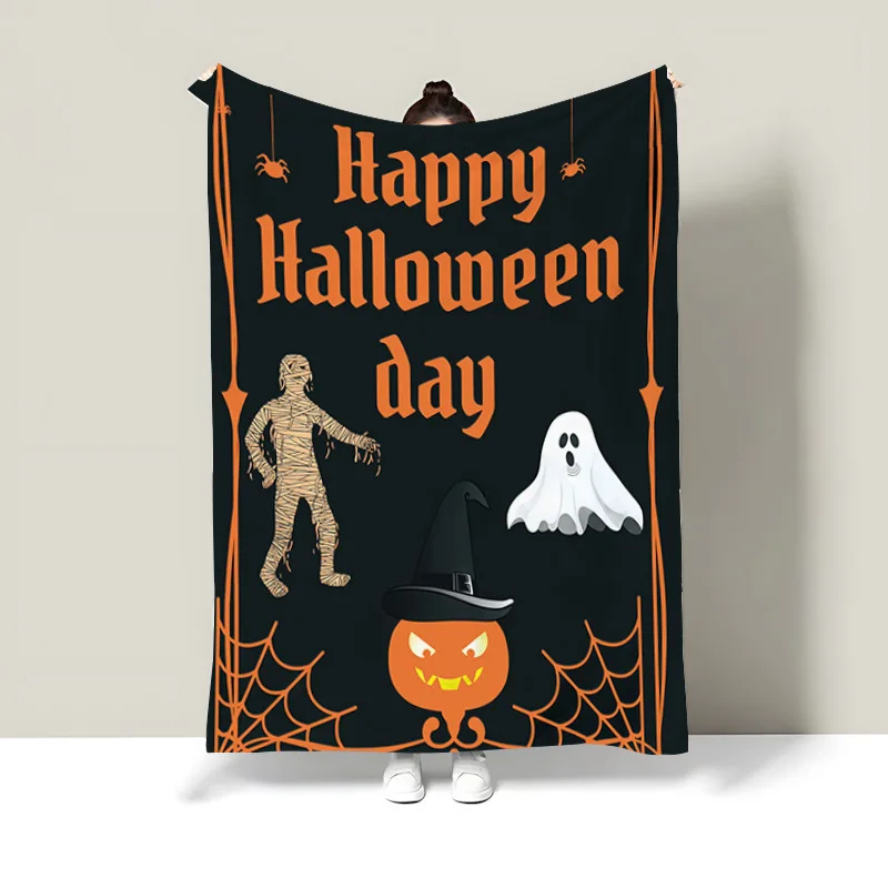 Halloween Series Throw Blanket Cute Multiple Patterns Pumpkin Ghost Bat Flannel Blanket Soft Warm Home Holiday Decor Gift