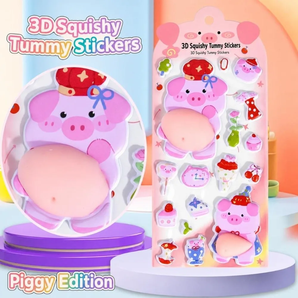 New 3D Animal Belly Squishy Stickers Silicone Foam Pinch Stress Relief Decals Cartoon Cute DIY Scrapbook Decor for