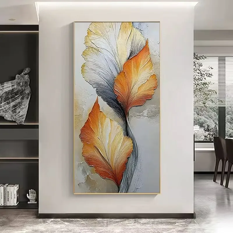 High End Abstract Golden Flower Plants Decoration Painting，Pure Handmade Canvas Oil Painting,Interior Decor,Sofa Poster，Hot Sale