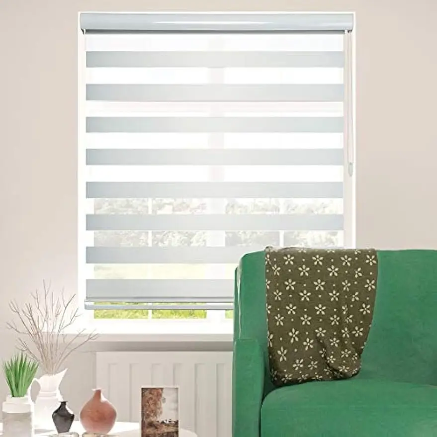 

Custom Size Zebra Blind Roller Shades Privacy Light Filtering Shades (Non Cordless) (Maxium Height 72inch) (White Color)