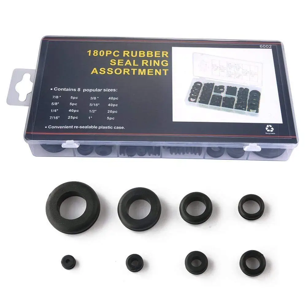 180pcs Rubber Grommet Assortment Kit Firewall Hole Plug Electrical Wiring Gasket