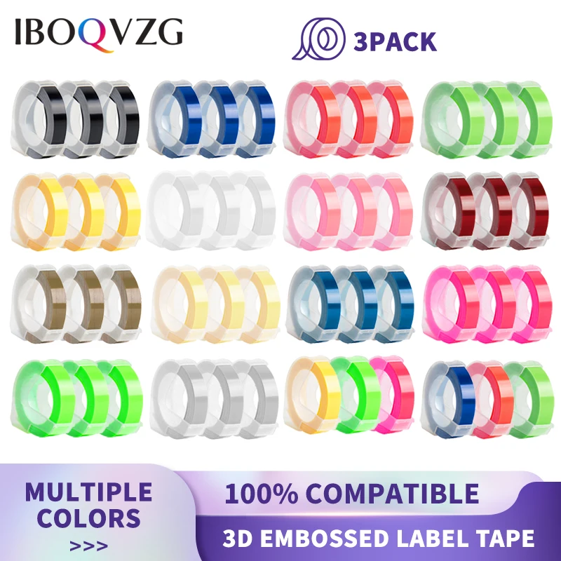 IBOQVZG 3PK 9/12mm Multicolor Replace for Dymo 3D Embossing Label Tape For Dymo 12965 Motex E-101 1610 1540 1880 Label Machine