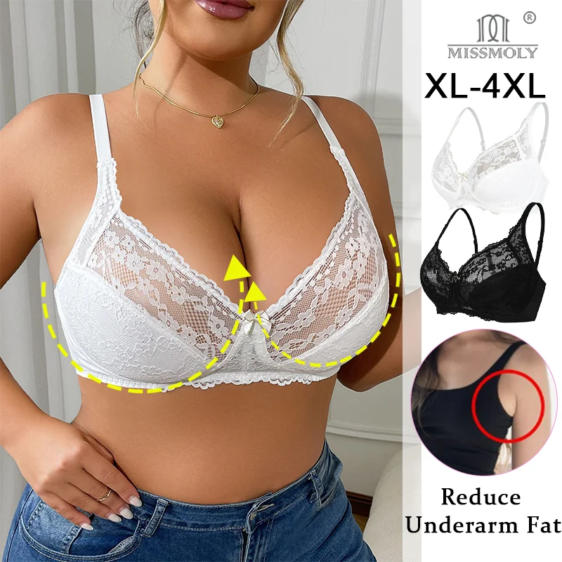 

Miss Moly Women Sexy Bra Plus Size Ultra Thin Breathable Bralette Adjustable Shoulder Strap Underwear Wirefree Gathered Brassier