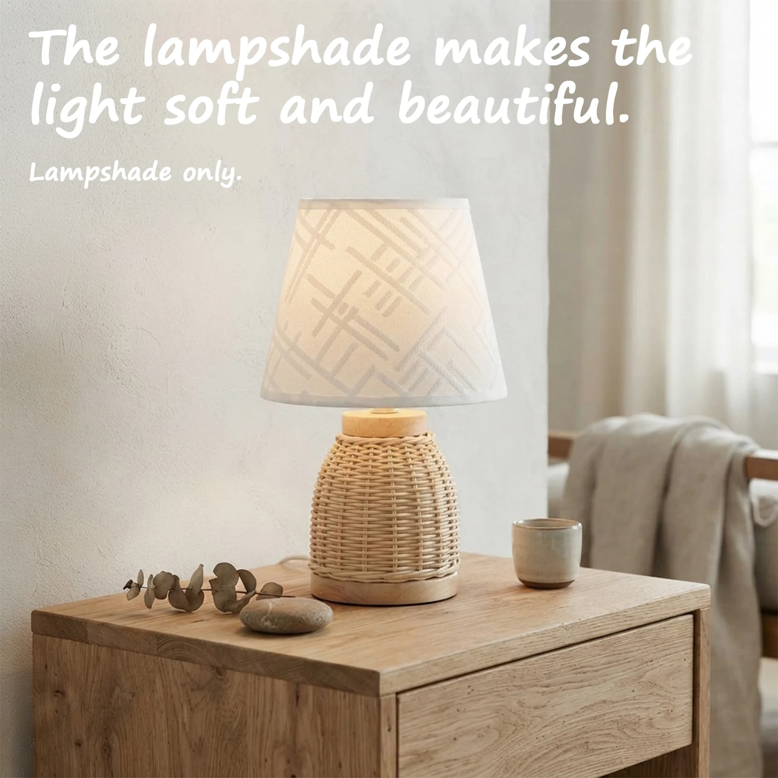 Fabric Lamp Shade, White Diamond Embossed, Conical, Table Wall Cover, Wabi Japandi