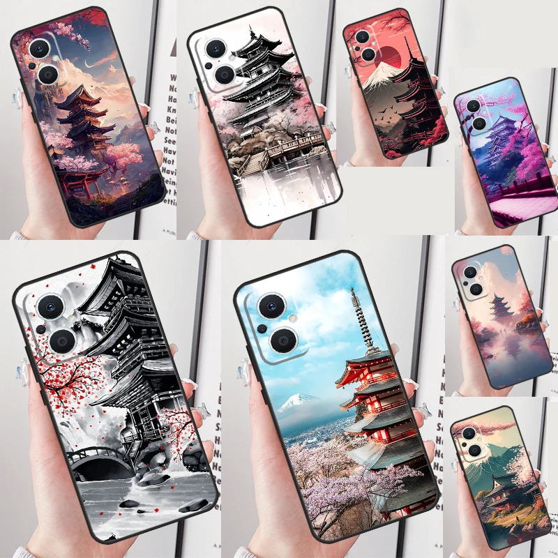 Japanese Art Temple Sakura Case For OPPO Reno 10 Pro 7 6 5 8 Lite 8T 5Z 4Z 2Z OPPO Find X6 Pro X2 X3 Neo X5 Lite Cover