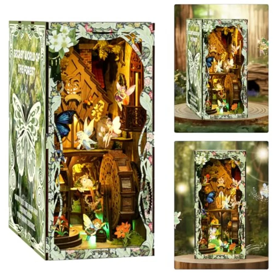 

Forest Secret World 3D Wooden Puzzle Dollhouse Booknook Kit for Adults DIY Miniature House with LED Light and Dust Cover Wooden