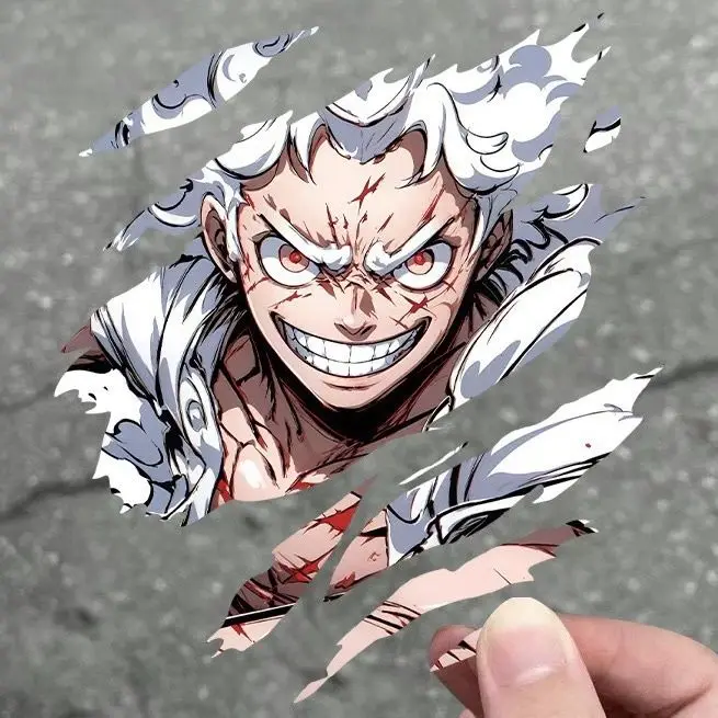 One Piece White Hair Luffy Anime Car Stickers Tear Car Window Bumper Decorative Stickers