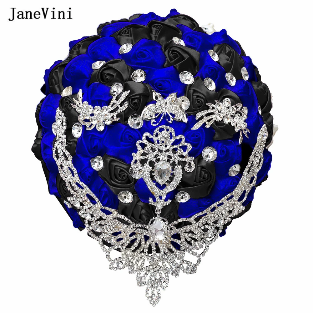 JaneVini – Bouquets de mariée de luxe, broche avec poignée de ruban en cristal, fait à la main, Roses en Satin, bijoux, accessoires de mariage