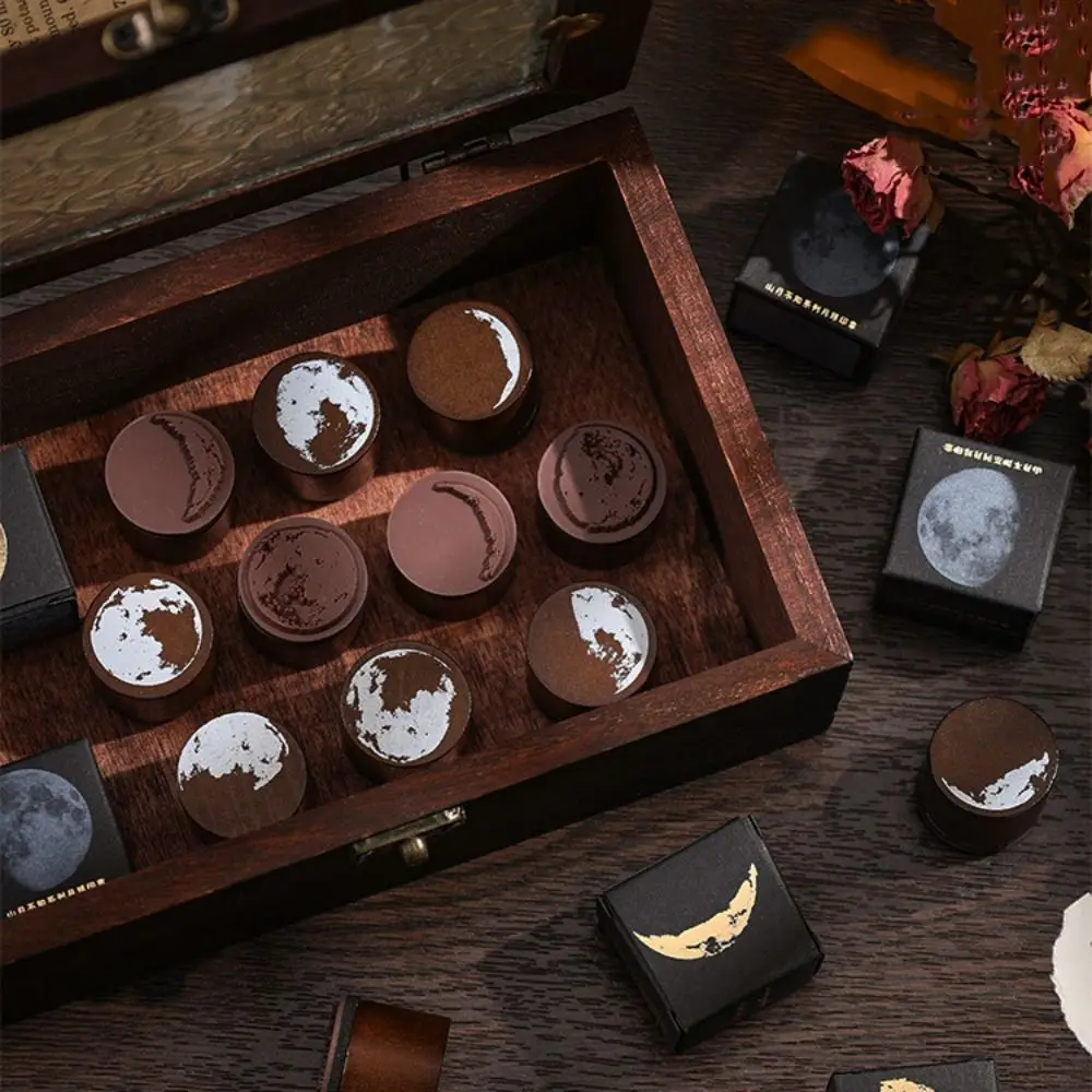 

Retro Mountain and Moon Moon Series Seal Wooden Printing Mini Wooden Seal Circular Vintage DIY Decorative Stamp Stationery