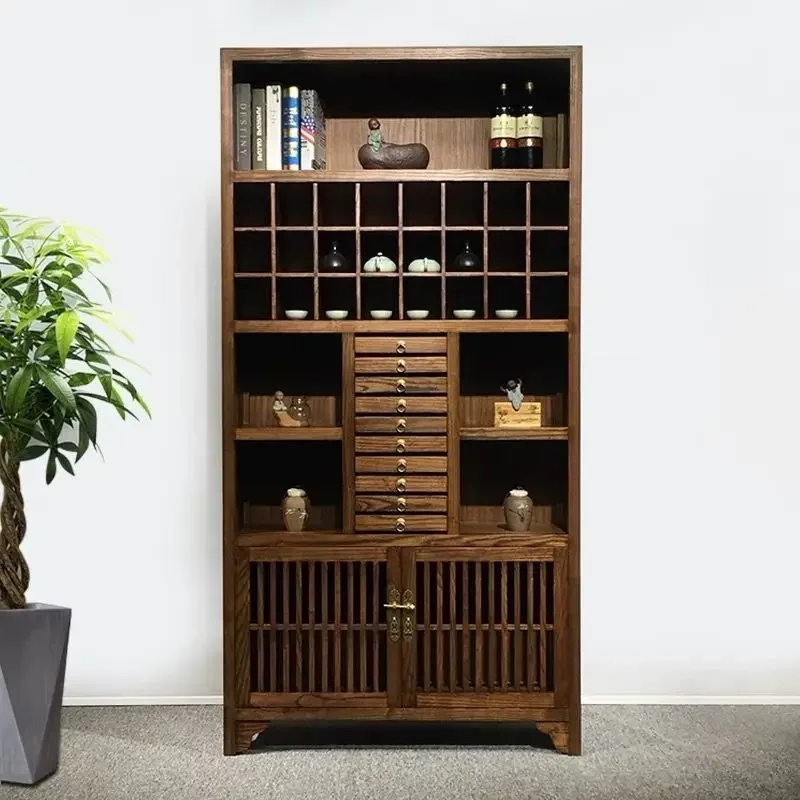 

New Chinese style Pu'er tea cake storage cabinet South elm tea cup storage cabinet Solid wood Duobao Ge tea bogu display rack