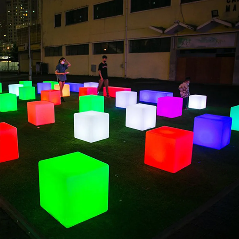 Creative Party Holiday Decoration Square Luminescent Cube Stool Rechargeable Waterproof Chair For KTV Bar Wedding