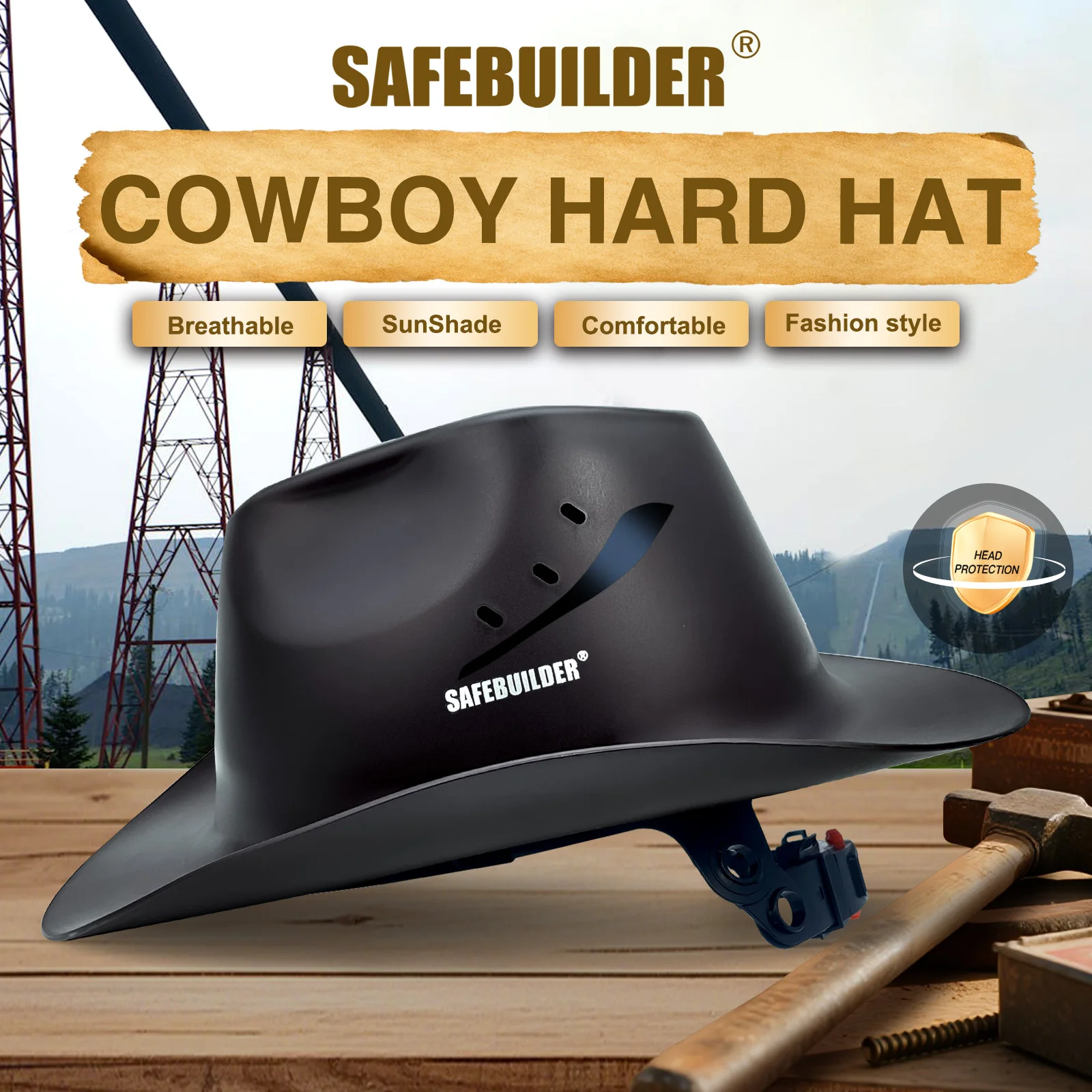 Cowboy Style Hard Hat Class C Safety Helmet Vented Full Brim Hard Hats Work Safety Helmet for Outdoor,Industrial,Construction
