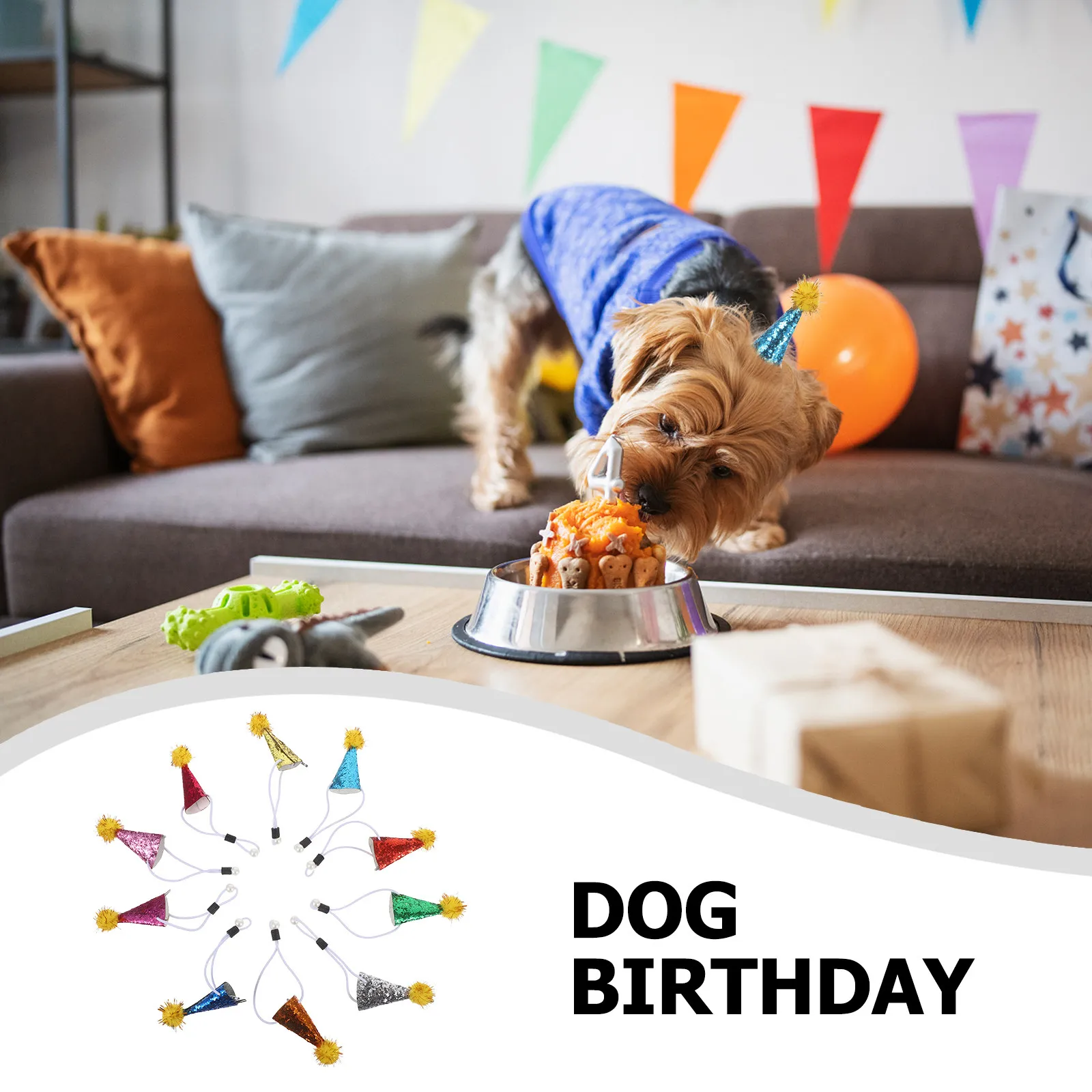 10pcs Dog Birthday Hats with Pompom & Adjustable Strap for Small Pets – Cat Dog Party Celebration Decoration