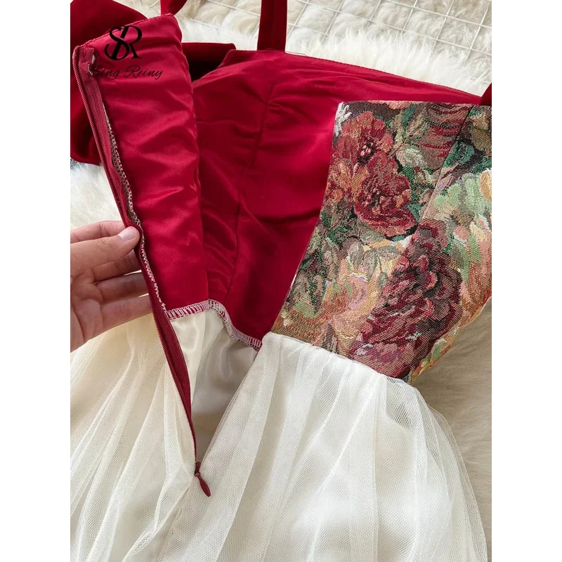 ZIXIN-vestido camisola con estampado Retro bordado para mujer, vestido largo de fiesta de malla con diseño de encaje de estilo francés, ropa de calle de verano 2023