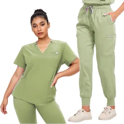 Stretch Oversized Scrub Set Medical Uniform Woman Set Surgical Top Pants Dental Clinic Workwear Nurse Clothes Clinic Accessories