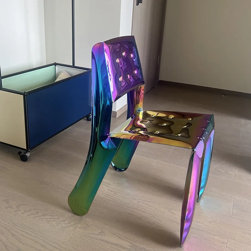 Furniture Stainless Steel Inflatable Balloon Chair Designer Living Room Single Dining Chairs Metal Bedroom Backrest Makeup Stool image 2