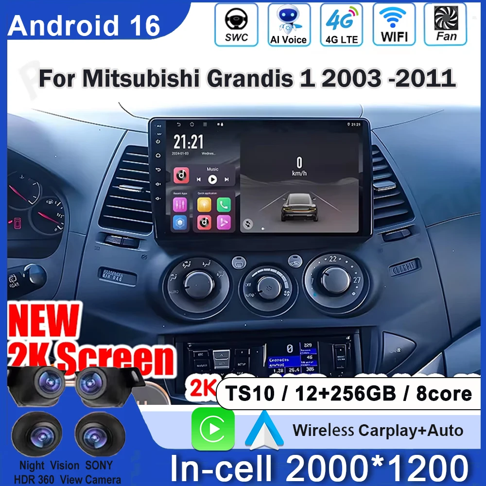 Reproductor de Radio para Auto Android 16 para Mitsubishi Grandis 1 2003 - 2011, Navegación GPS, Carplay, Bluetooth, DSP, Wifi 5G, Sin DVD 2din
