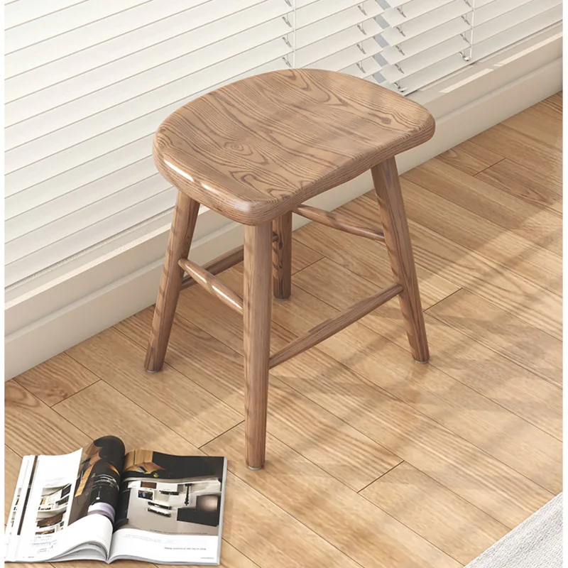 Nordic Home Dining Chairs Natural Solid Wood Bar Stool Comfortable High Foot Counter Seat Stable Load Bearing Kitchen Furniture