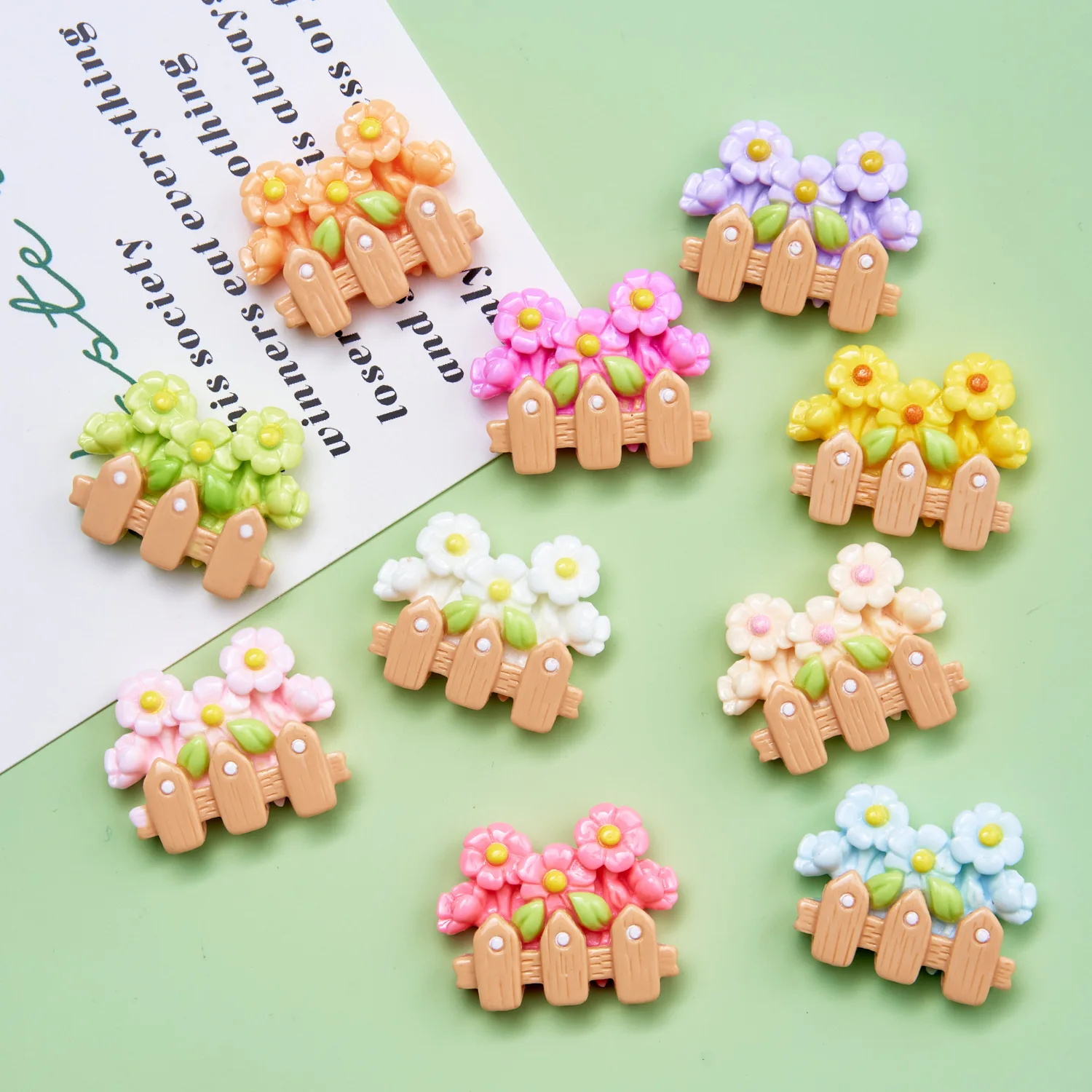 

Colorful Flowers Fence Figurines & Miniatures Cartoon Handmade Cream Glue Resin Small Accessories Diy Jewelry Hairpin Pendant