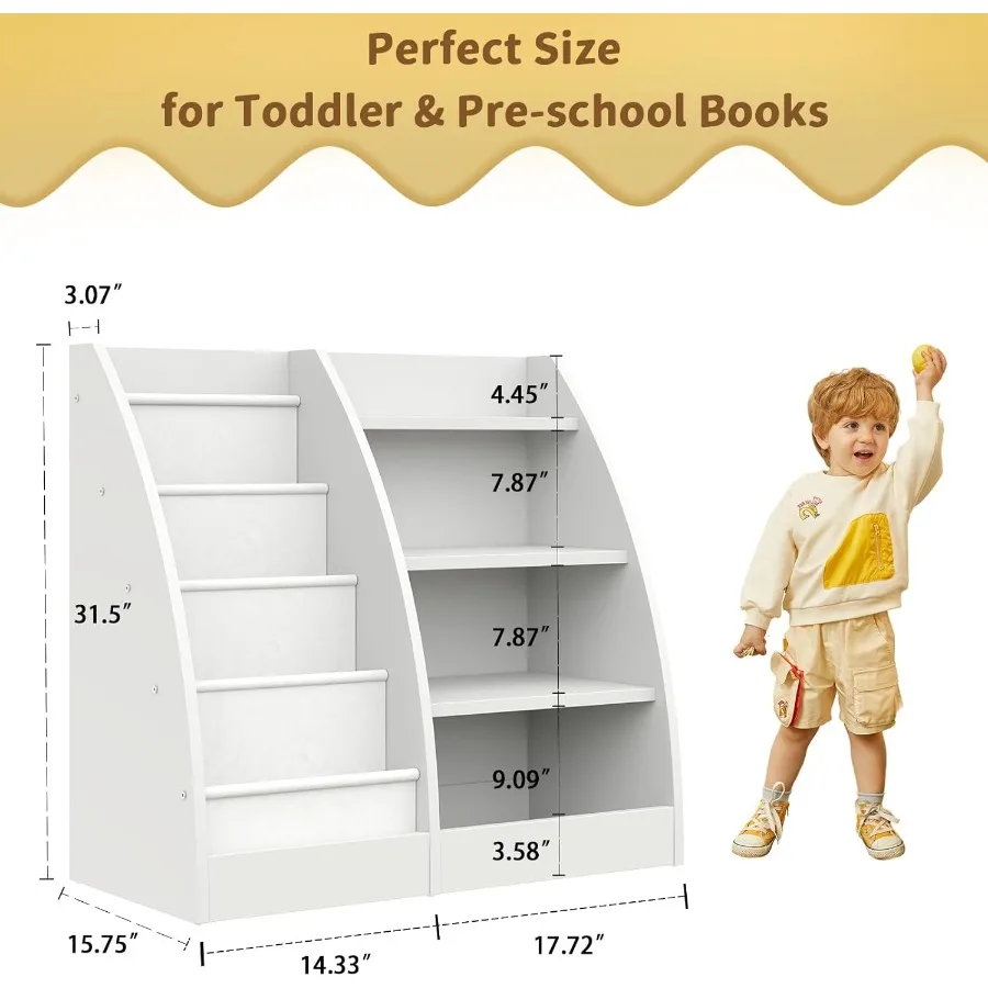 4 Tier Bookshelf Set of 2 for Nursery and 's Rooms Wooden Sling Storage Shelf with 4 Layers Ideal for Organizing Books and Toys