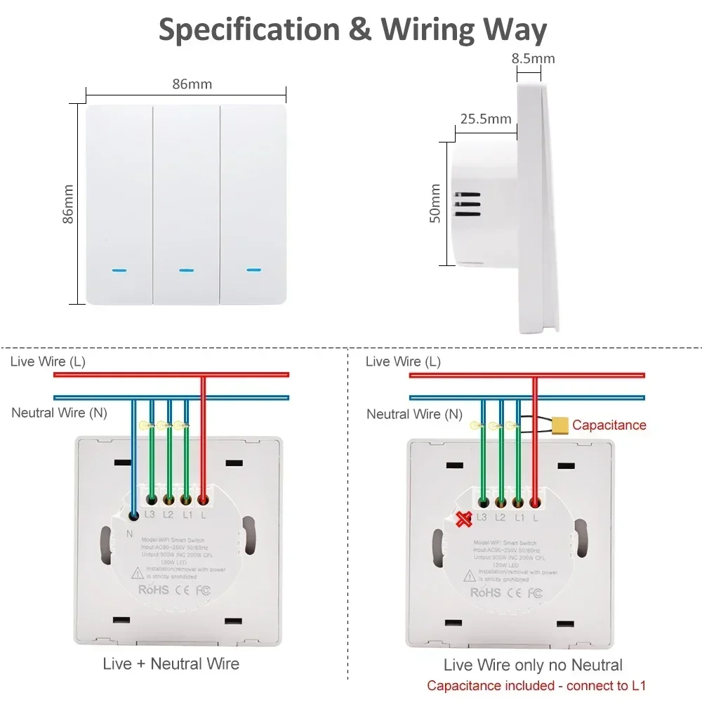واي فاي الذكية الجدار ضوء زر 2 3 طريقة تويا Led كوريا الاتحاد الأوروبي القياسية التبديل مع دون مؤقت محايد 240 فولت مع جهاز التحكم عن بعد #6