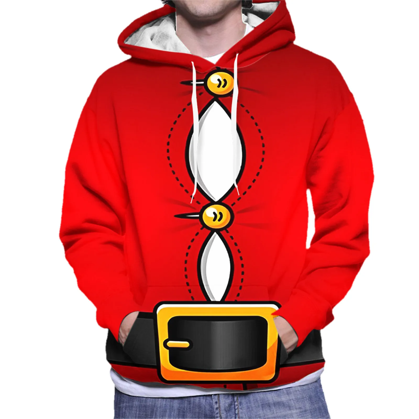 Santa Claus Sweatshirt Men'S Autumn Winter Hooded Shirt Long Sleeve Hooded Pullover Sweater Pocket Male Christmas Hoodie Coat