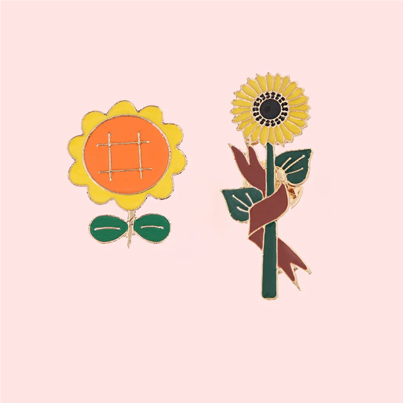 Pin Club | Cute Sunflower Metal Enamel Brooches Plant Flowers Custom Cartoon Badges Clothing Schoolbag Ornament Gift For Friends