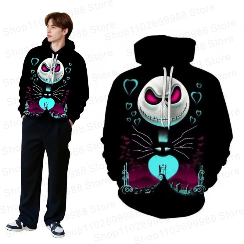 The Nightmare Before Christmas Jack Skellington 3D-Druck-Hoodie für Herren, Cosplay-Kostüm, weiches, übergroßes Sweatshirt, Halloween-Geschenk