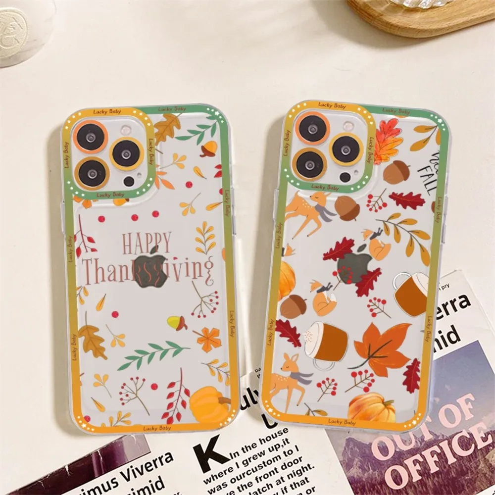 

Autumn Pumpkin Leaf Phone Case For IPhone 11 12 13 14 Mini Pro Max XR X XS TPU Clear Case For 8 7 6 Plus SE 2020