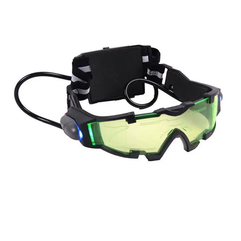 Ajustável LED Night Vision Motocicleta Goggles, Motorbike Racing, Caça Óculos, Óculos com Flip-Out Light, Windproof