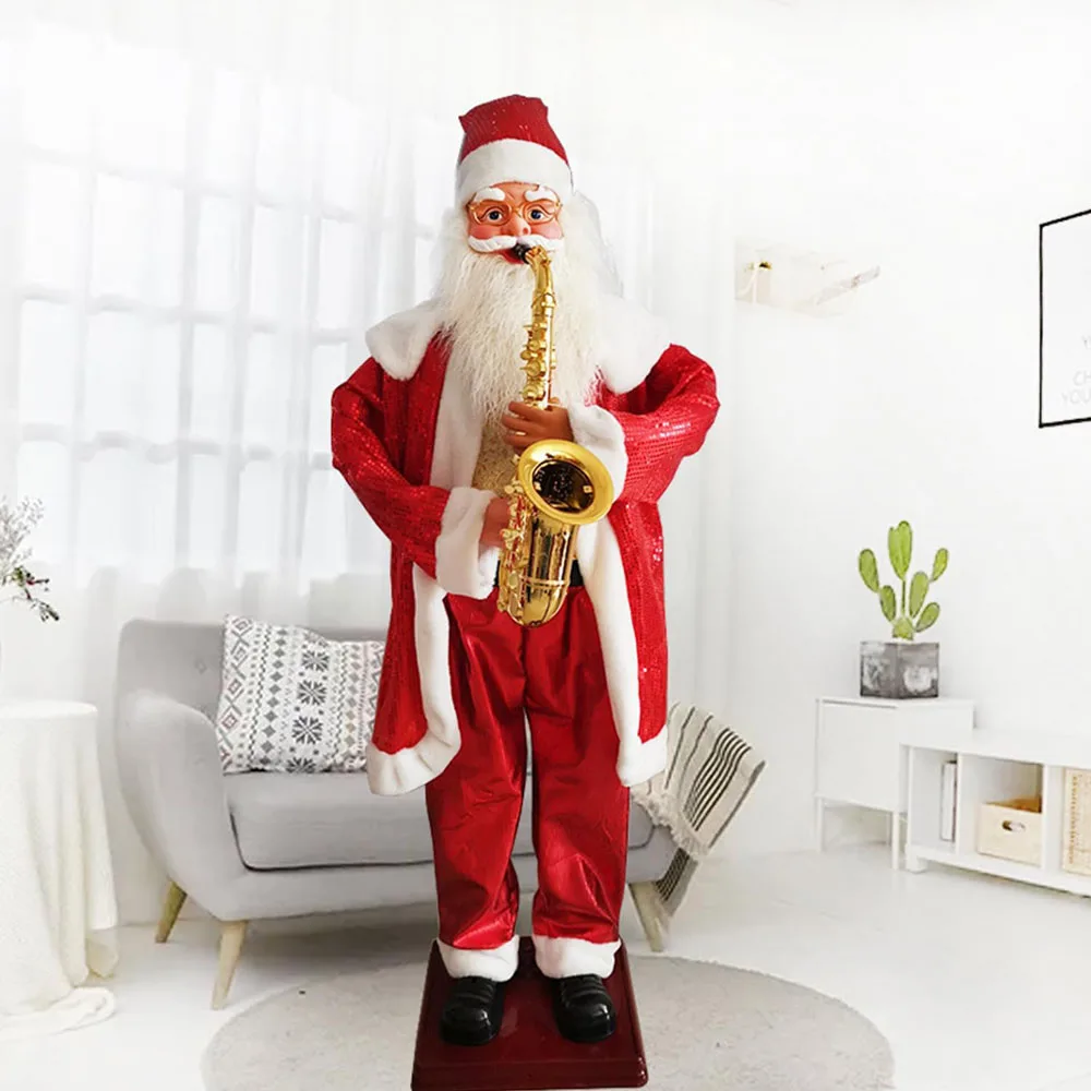 Christmas Life Size Animated Rock Singing and Dancing Santa Claus Collapsible Decoration Musical Sensor Traditonal Red Standing