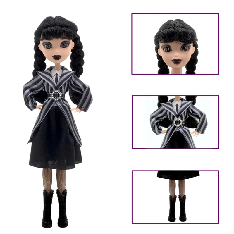 2024 Popular American Wednesday Girls Dolls Set Trendy Gothic Dress Clothing Model Decoration Christmas Party Unique Gift