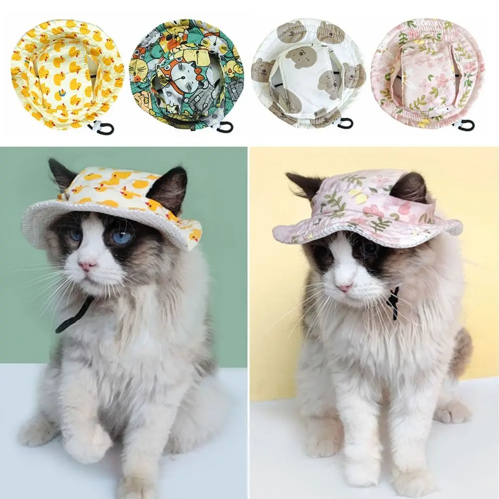 Fashion Adjustable Pet Sun Hat Breathable Cat Dog Cat Sunscreen Hat Travel Outdoor Pet Fisherman Hat