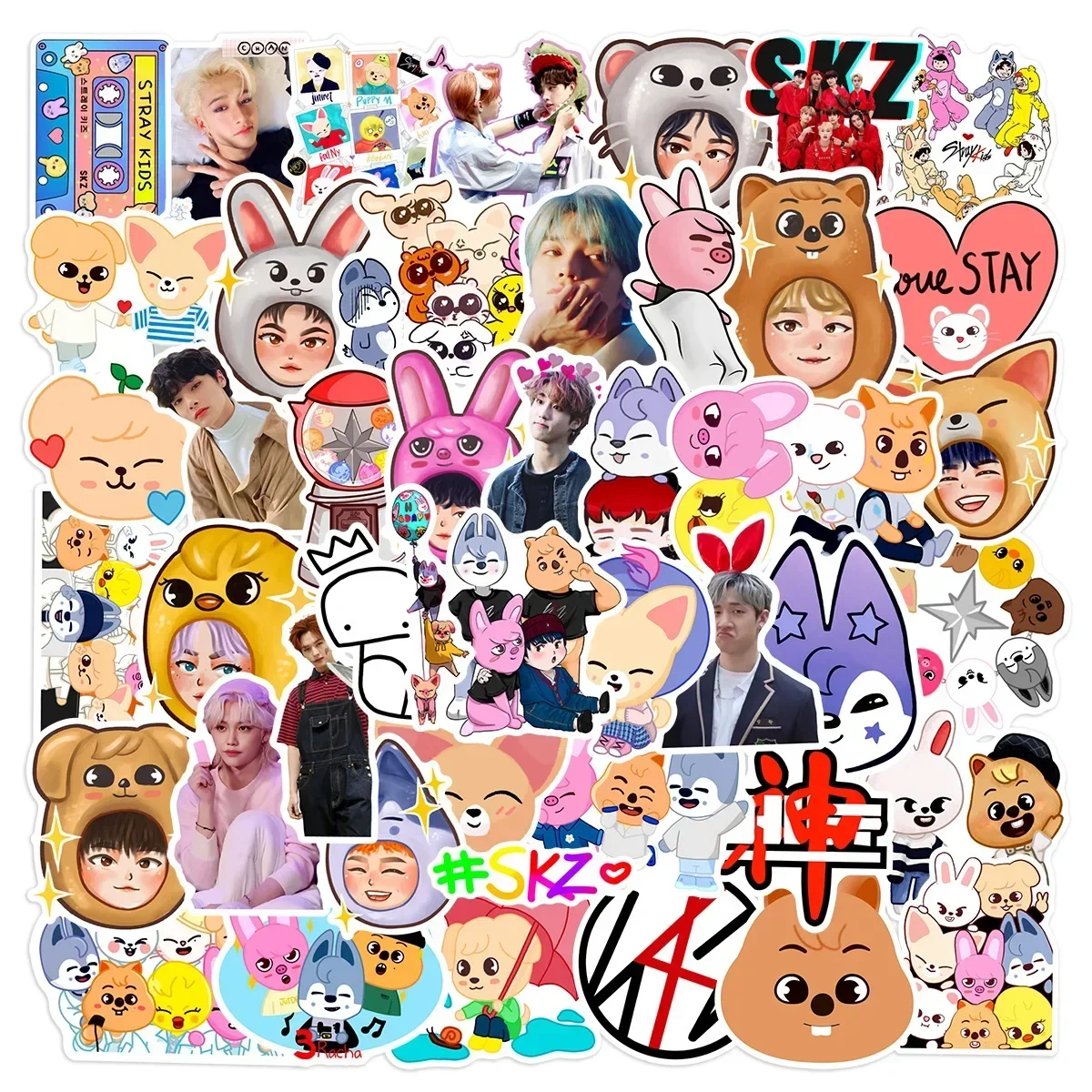 50Pcs Cute Skz Stickers Cartoon Kpop Skzoo DIY Stickers Scrapbooking Phone Luggage Skateboard Waterproof Decals