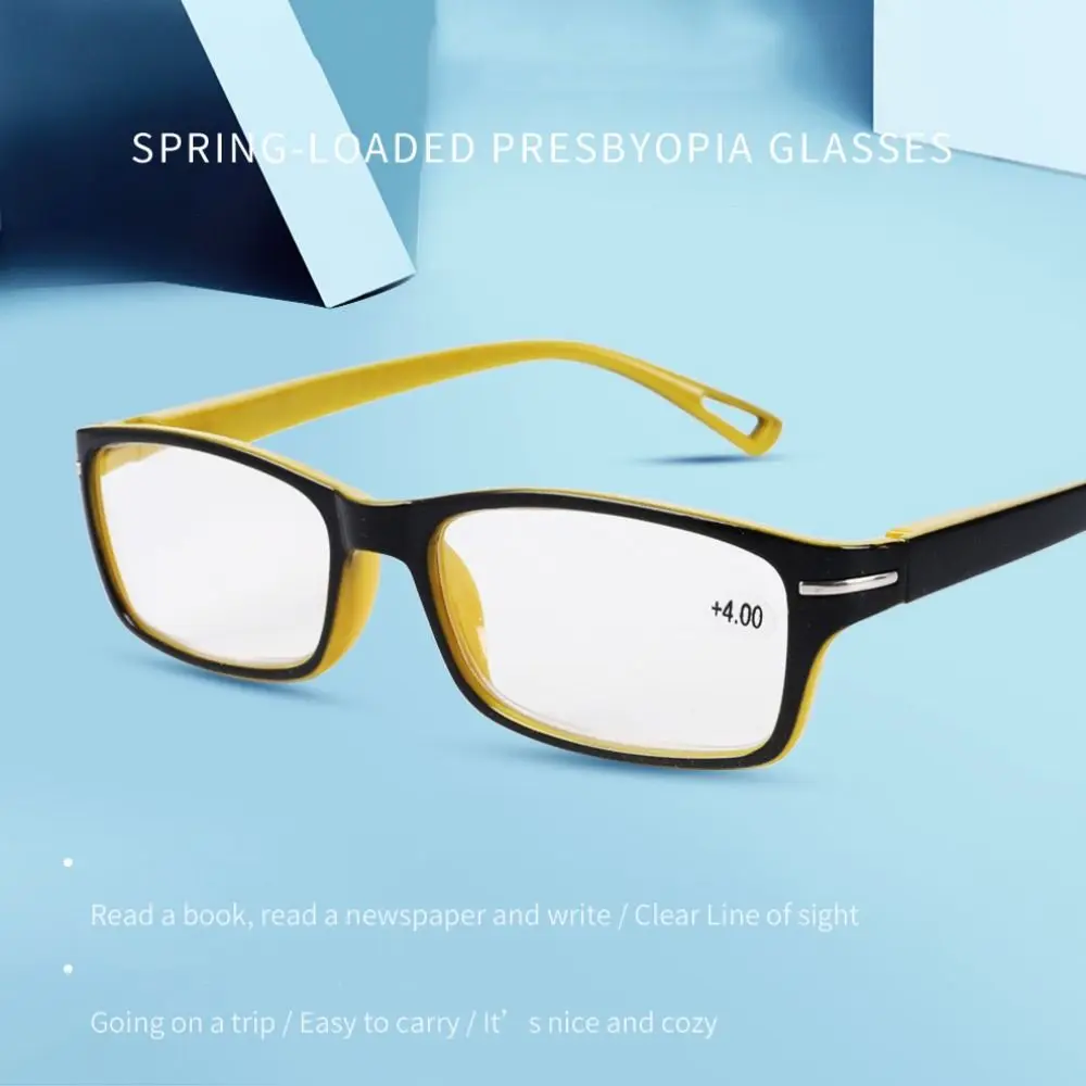 PC Plastic Reading Glasses Retro Decorative Glasses Yellow Black Frame Glasses Rectangle Presbyopia Eyeglasses Readers