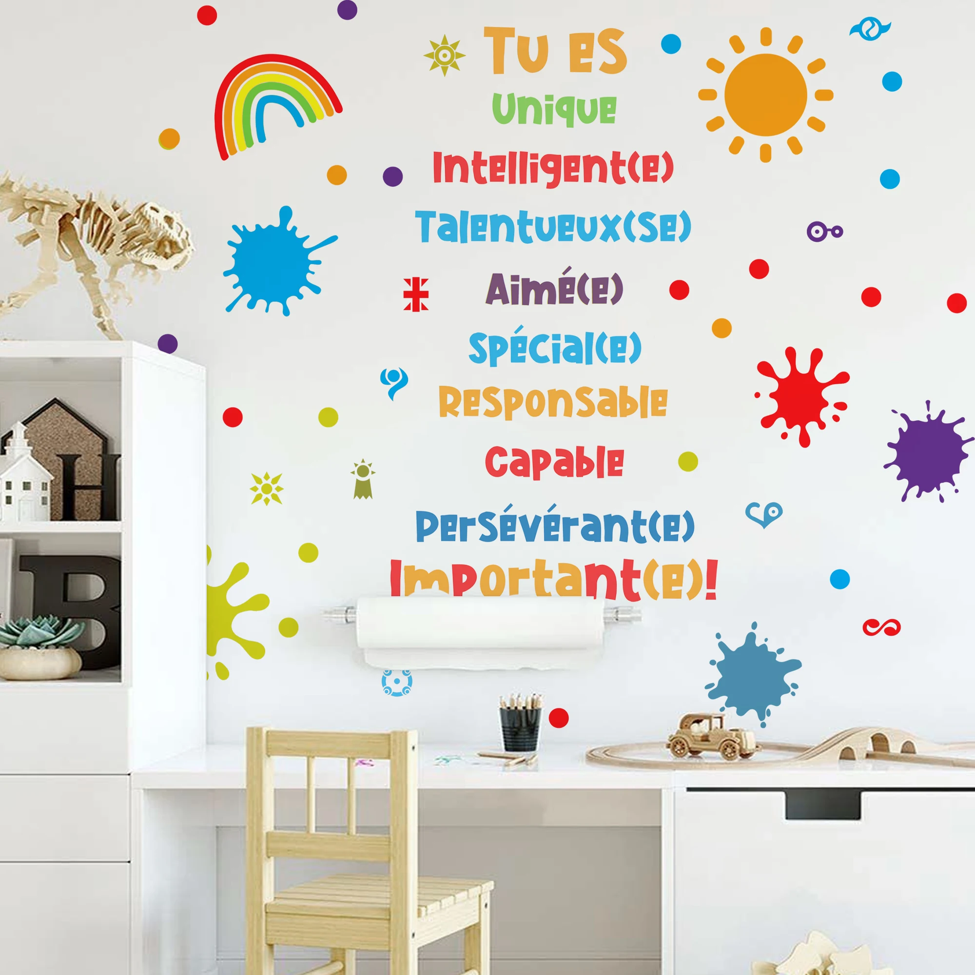 Colorful French Motivational Watercolor Wall Sticker Child Room Wall Art Classroom Decal Kids Room PVC Vinyl Living Home Decor
