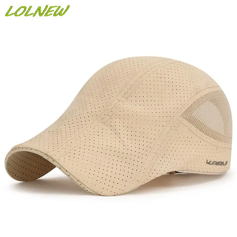 Summer New Laser Perforated Breathable Thin Newsboy Hat Men's Adjustable Outdoor Golf Sunshade Sunscreen Beret Cap Adjustable