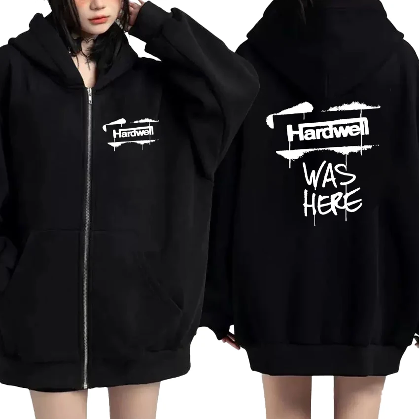 

Fashion Hardwell Graphic Double Sided Print streetwear Style Zipper Hoodie Long sleeve Men Women Fleece Loose jacket Unisex Coat