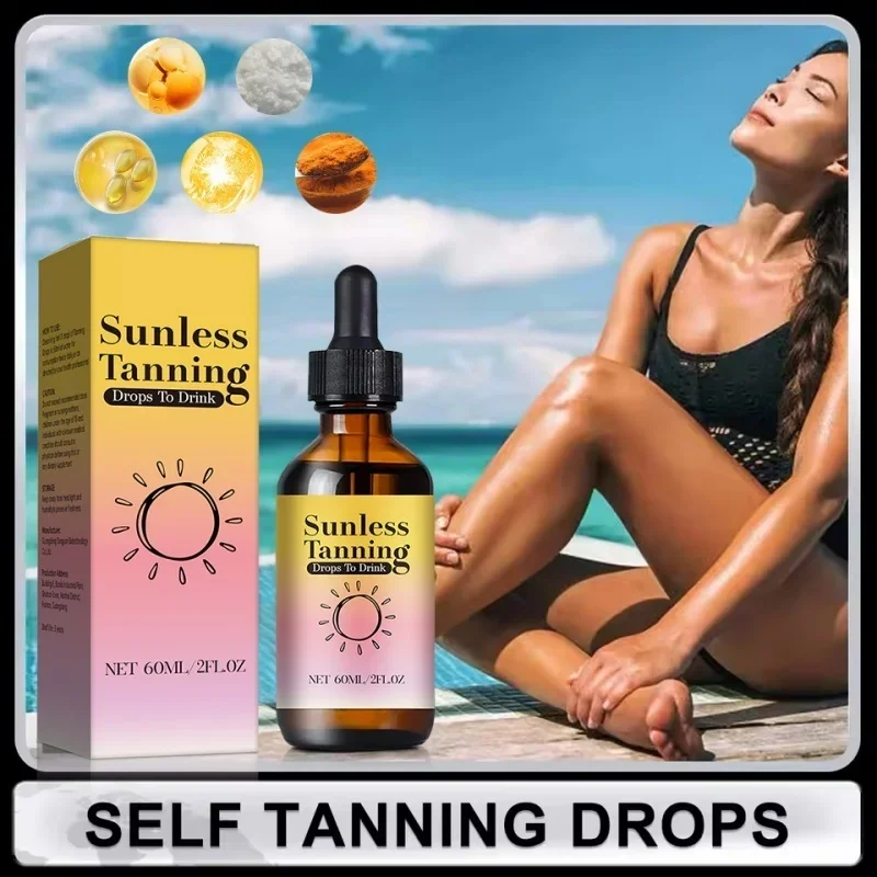 Healthy Glow Drops 60ml - Natural tanning formula with beta-carotene & vitamins. Enhances complexion & skin wellness.