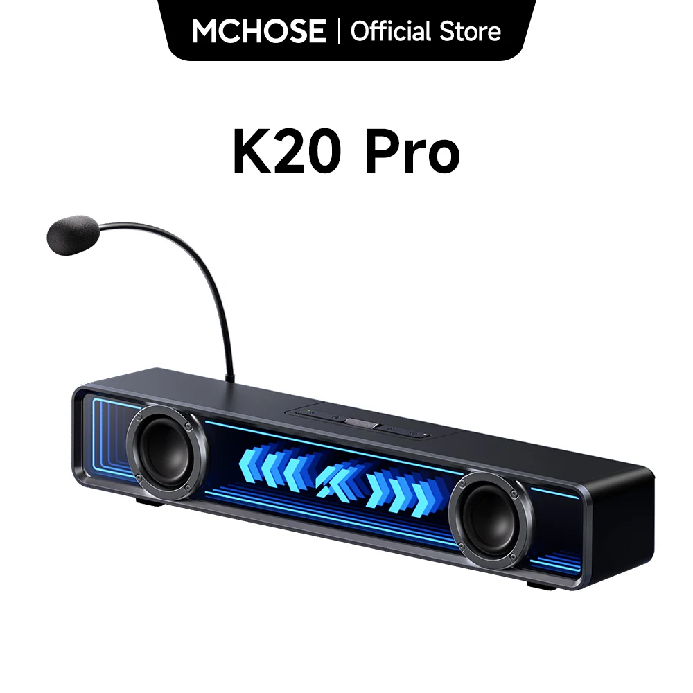 

Игровой саундбар MCHOSE K20 Pro с 52-мм двойными широкополосными динамиками, настроенными портами для воздушного потока, виртуальным объемным звуком 7.1, Bluetooth 5.4 и USB-A