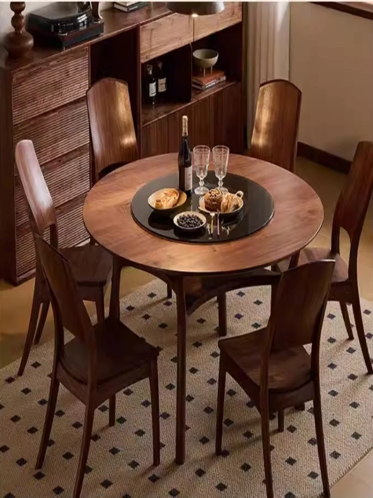 North American Black Walnut Solid Wood Dining Table Nordic Large Apartment Restaurant Home Creative round Table Turntable